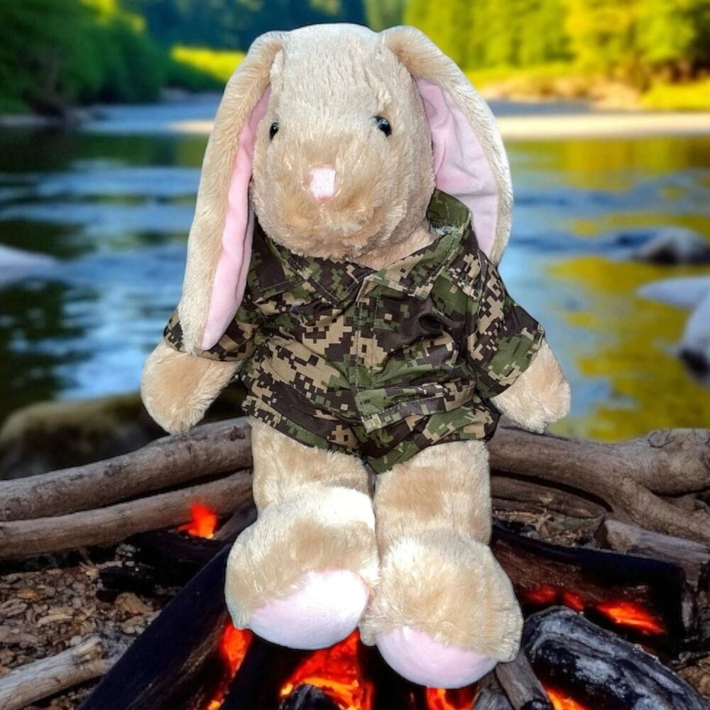 Build A Bear Camouflage Bunny Rabbit 16" Plush Stuffed Animal Army Outfit Easter